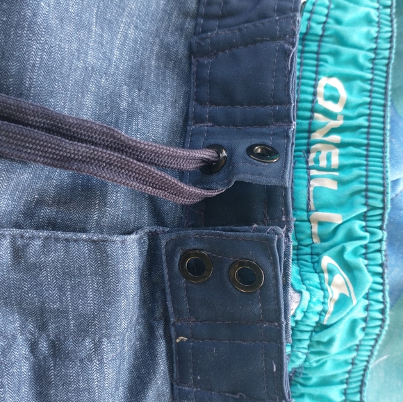 O'Neill Men's Swim/Board Shorts Medium Dark Blue Sky Blue Turquoise Grey Stripes - Picture 4 of 5